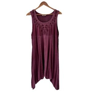 HolyClothing Embroidered Trapeze Dress Womens 2X Purple Boho Asym Hem Festival
